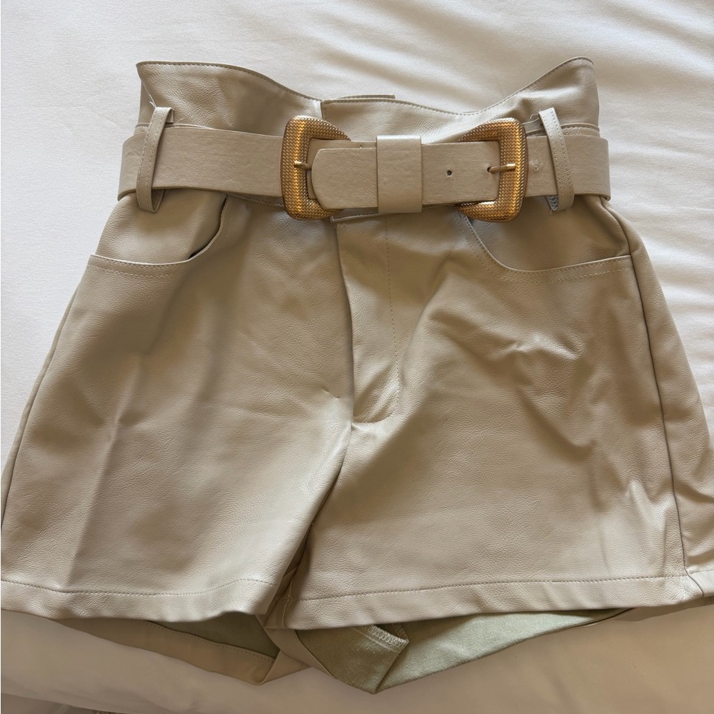 High-Waist Cream Paperbag Shorts with Belt